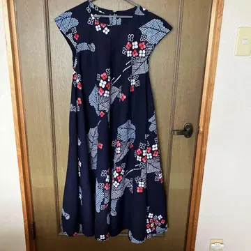유카타 리메이크 프렌치 소매 롱 원피스