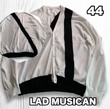 LAD MUSICAN 가디건 44 코튼 화이트 블랙 투톤 컬러 로고