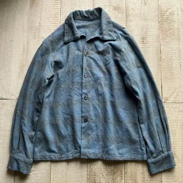 구제 울 셔츠 체크 카라 심지 vintage 블루 숏 기장 박스 셔츠