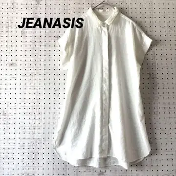 지나시스 JEANASIS 화이트 옷깃 레이스 히요쿠 버튼 반팔 블라우스
