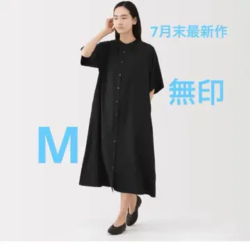 MUJI 최신작 부드러운 리오셀 혼방 5부 소매 원피스 블랙 M