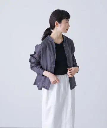카구레 라미 스탠드 카라 숏 셔츠 블랙