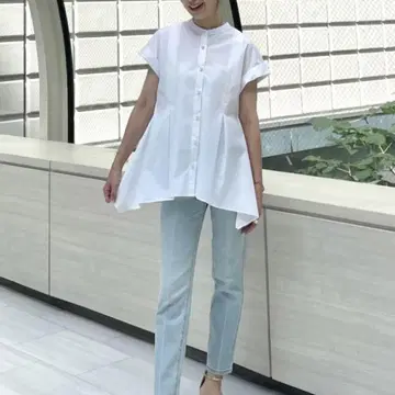 PLST 펄 버튼 페플럼 셔츠 S 사이즈 화이트 클리닝 완료