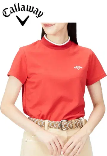 Callaway 여성용 골프 셔츠 레드 하이넥 별 상의 빨간색