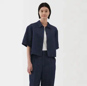 무인양품 헴프 혼방 데님 셔츠 데님 턱 와이드 팬츠 세트