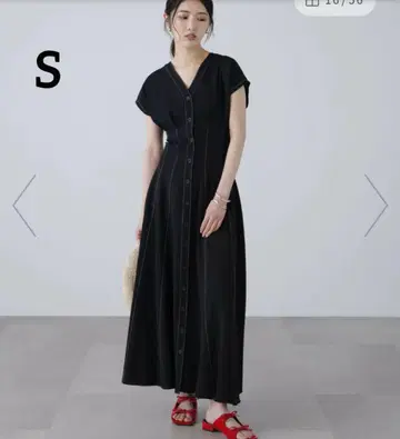 새상품급 프리즈마트 허리 쉐이프 배색 스티치 원피스 블랙 S