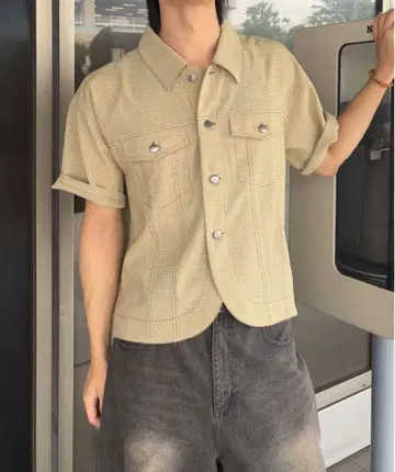 자켓 라이크 하프 슬리브 셔츠