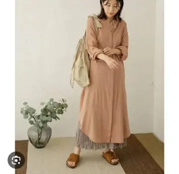어반 리서치 도어즈 드레이프감 코튼 양류 원피스 핑크 베이지 F