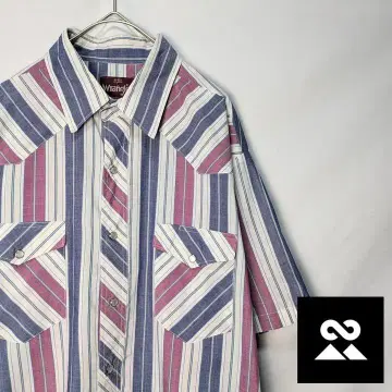 Wrangler 80년대 US 반팔 웨스턴 셔츠 스트라이프 퍼플 계열