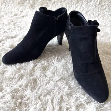 23구 숏부츠 리본 스웨이드 사이드 지퍼 블랙 23cm