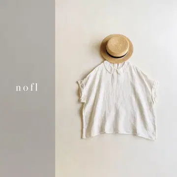nofl 린넨 100% 둥근 카라 와이드 블라우스 화이트 일본제