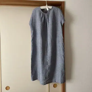 네이비와 화이트 체크 무늬 반팔 원피스 M 무인양품