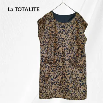 La Totalite 꽃무늬 원피스 프렌치 슬리브 튜닉 F 브라운