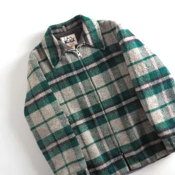 울리치 울 자켓 보아 안감 체크 무늬 그린 새상품급