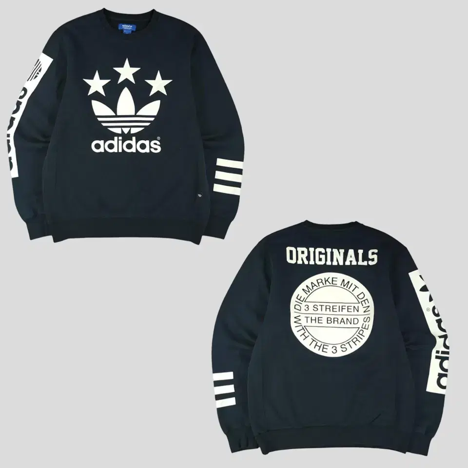ADIDAS 아디다스 Adidas Deep Navy White Trefoil Logo Big Print