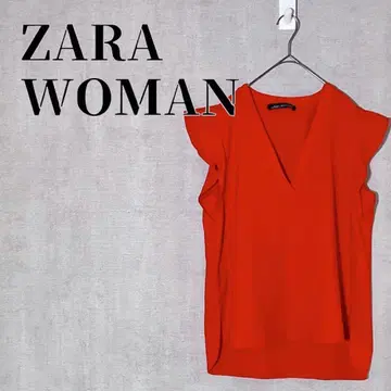 ZARA WOMAN 소매 프릴 슬리브리스 블라우스 V넥 레드 사이즈 M