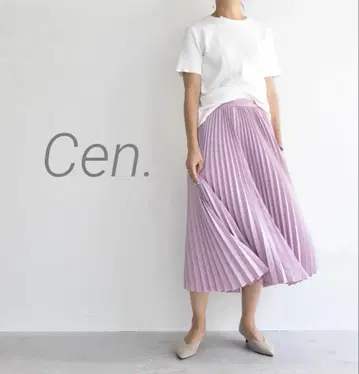Cen 플리츠 미들 기장 스커트
