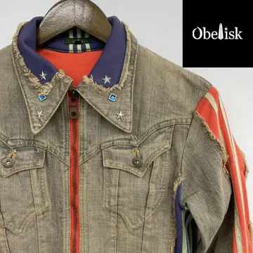 Obelisk 오벨리스크 지퍼 데님 자켓 저지 절개 G자켓 M