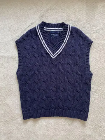 NAUTICA 네이비 케이블 니트 베스트 M 칠데른 니트