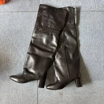 천연 가죽 니하이 부츠 23.5cm 블랙