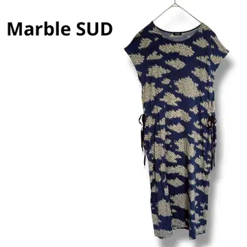 Marble SUD 양 구름무늬 원피스 네이비 롱 기장 맥시 길이