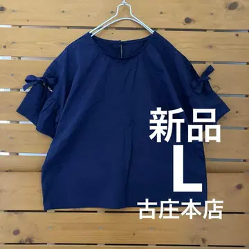 새상품 후루쇼 본점 디자인 블라우스 네이비 소매 리본 반팔 상의