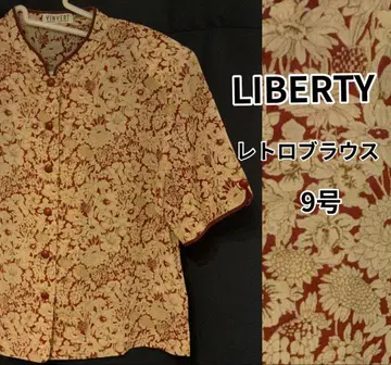 LIBERTY 꽃무늬 반팔 레트로 블라우스 베이지 빨간색 9호