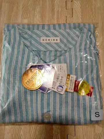 우치노 마쉬멜로우 거즈 스카이블루 스트라이프 남성용 파자마 S