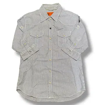 Dickies 스트라이프 7부 기장 워크 셔츠 스냅 버튼 사이즈 M