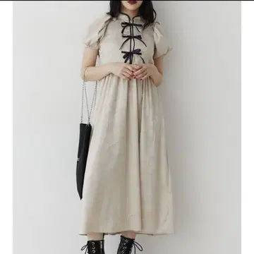 새상품 jouetie 차이나 리본 롱 원피스 퍼프 슬리브 아이보리 보라색