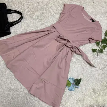 컨디션 최상 퀸즈 코트 무릎 기장 플레어 원피스 핑크 A라인 벨트 1
