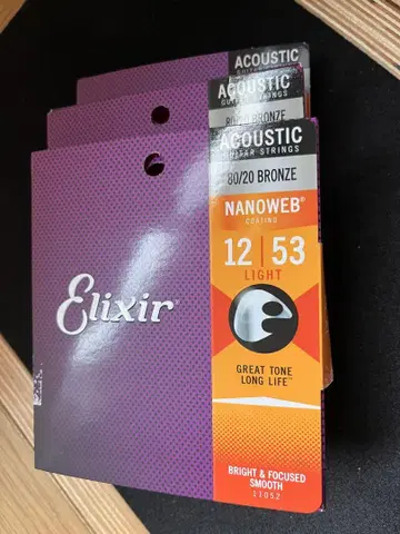 Elixir 80/20 Bronze 어쿠스틱 기타 코팅현 12-53 3개