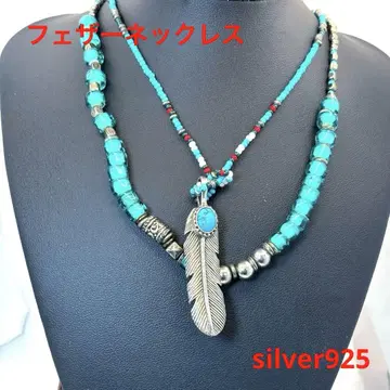 silver925 터콰이즈 페더 비즈 목걸이