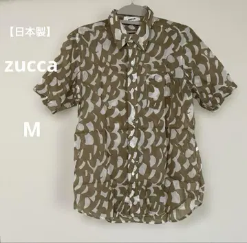 [일본제] zucca 반팔 셔츠 기하학 패턴 베이지/화이트 시어 M