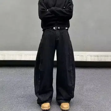 블랙 와이드 팬츠 벨트 데님 y2k 배기 데님