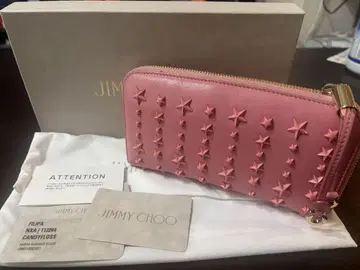 JIMMY CHOO 지미추 라운드 지퍼 장지갑 스터드 핑크