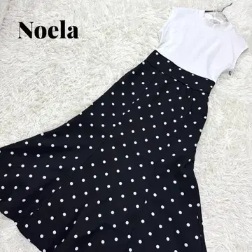 Noela 패턴 무늬 도킹 원피스 롱 기장 슬리브리스 도트 화이트 블랙