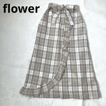 새상품 flower 플라워 린넨 혼방 면마 무드 체크 스커트 M~L