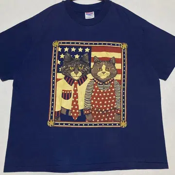 90년대 Hanes 헤인즈 American cats 프린트 티셔츠