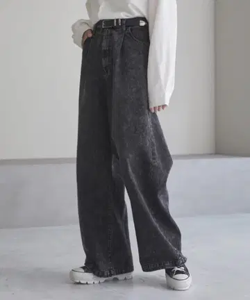 cussil TR 스트레치 루즈 실루엣 하이웨스트 스트레이트 팬츠