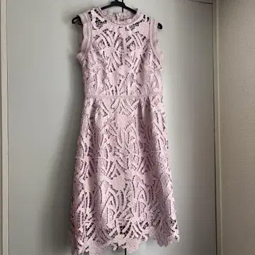 연한 핑크 레이스 드레스 슬리브리스