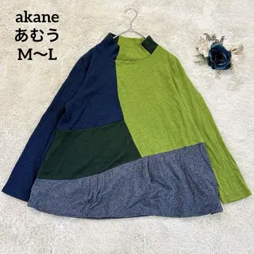 [ 아무우 ] akane 패치워크 디자인 하이넥 긴팔 상의 M~L