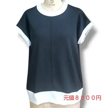 미사용 새상품 바이컬러 화이트 블랙 프렌치 슬리브 상의 티셔츠