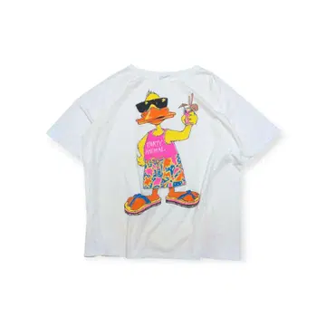 80년대 90년대 웃긴 티셔츠 오리 덕 싱글 스티치 화이트