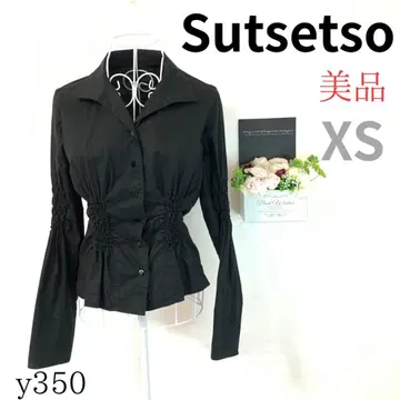 [스체쏘] 여성용 블라우스 블랙 허리와 소매 밴딩 긴팔 XS