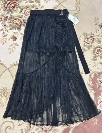 SNIDEL 블랙 프릴 롱 스커트 F