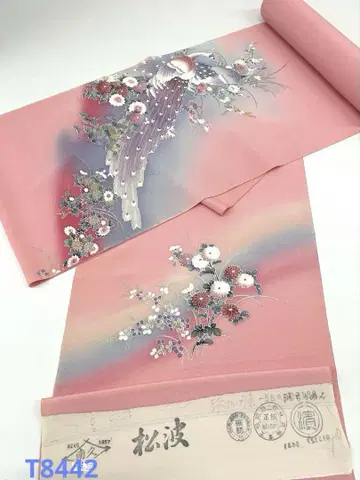 쓰케사게 수제 금채 은채 공작 하마 크레이프 원단 순수 실크 옷감