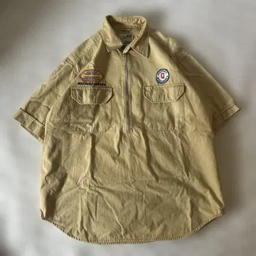 실물 GYS 워크 셔츠 베이지 하프 지퍼 vintage