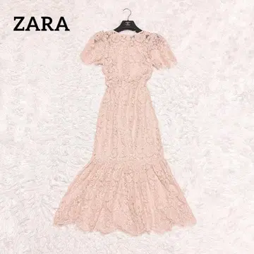 ZARA 전체 레이스 머메이드 원피스 롱 반팔 핑크 타이트 플레어
