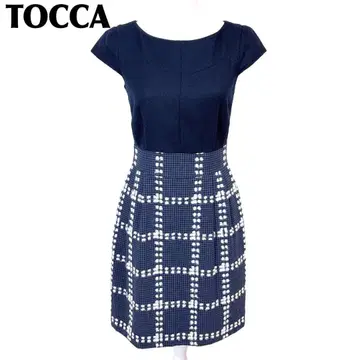 [새상품급] TOCCA 반팔 도킹 원피스 2 블록 체크 네이비